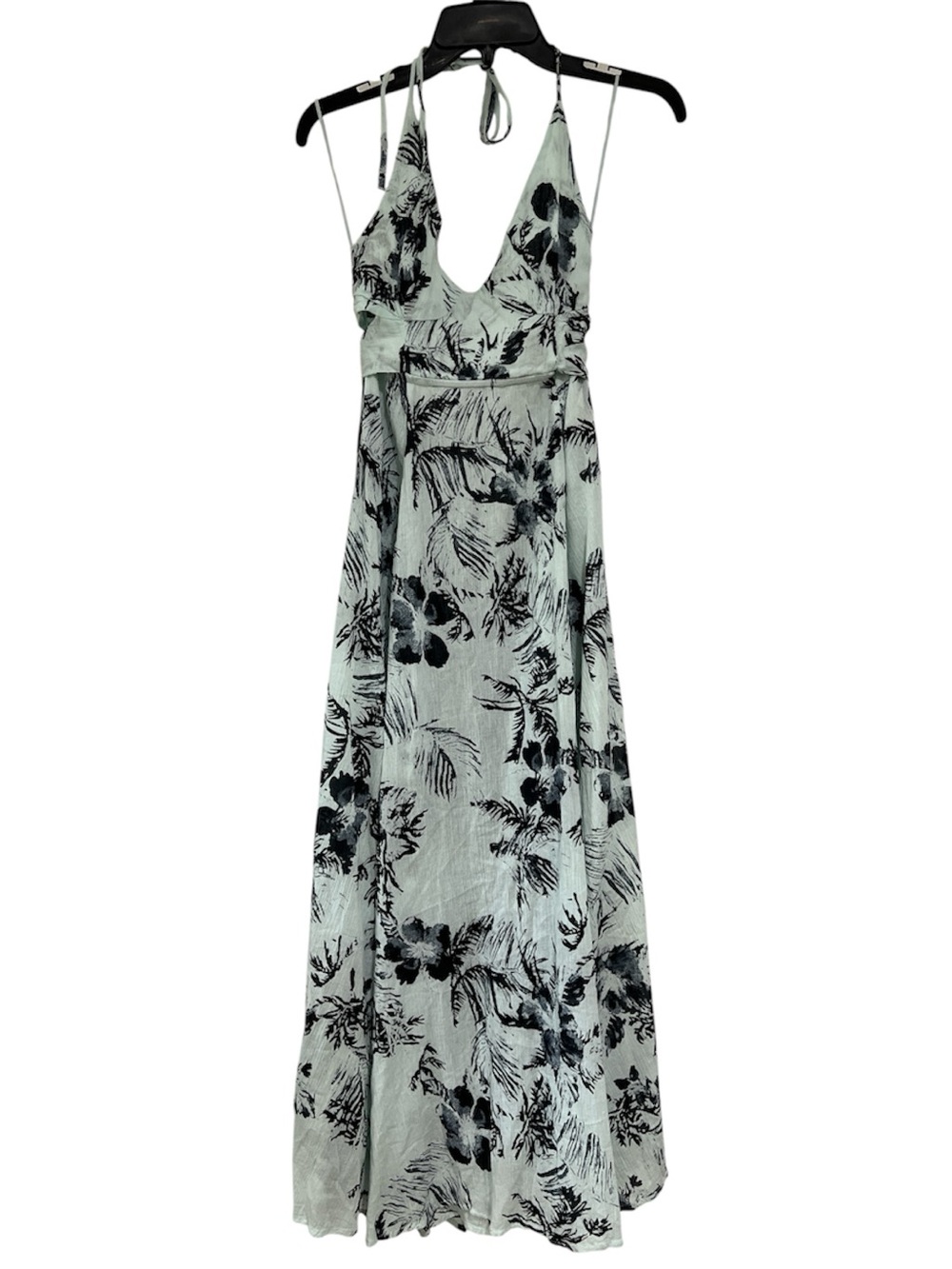Free People Mint Green and Black Floral Halter Maxi Dress